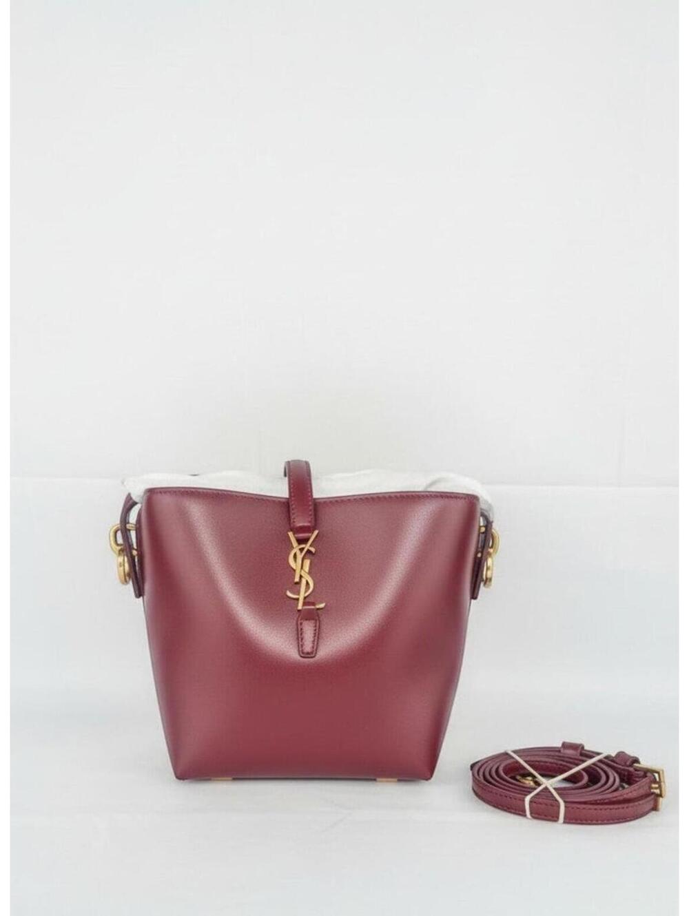 Saint Laurent Le 37 Mini Bordeaux Calfskin Bucket Bag YSL Cassandre | New